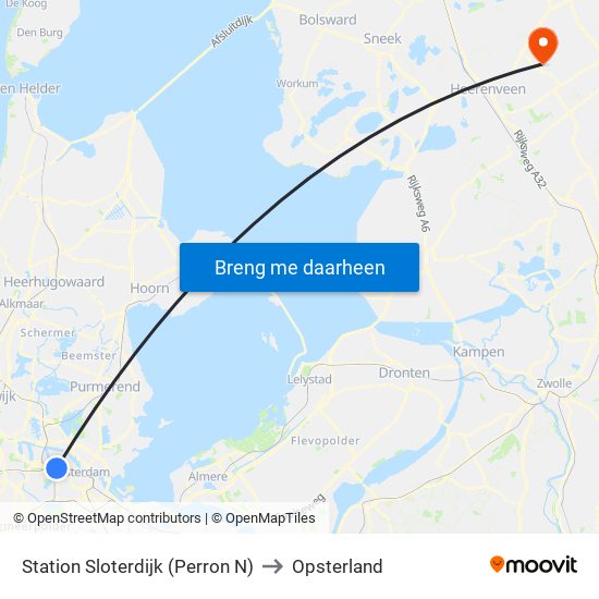 Station Sloterdijk (Perron N) to Opsterland map