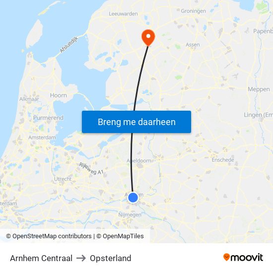 Arnhem Centraal to Opsterland map