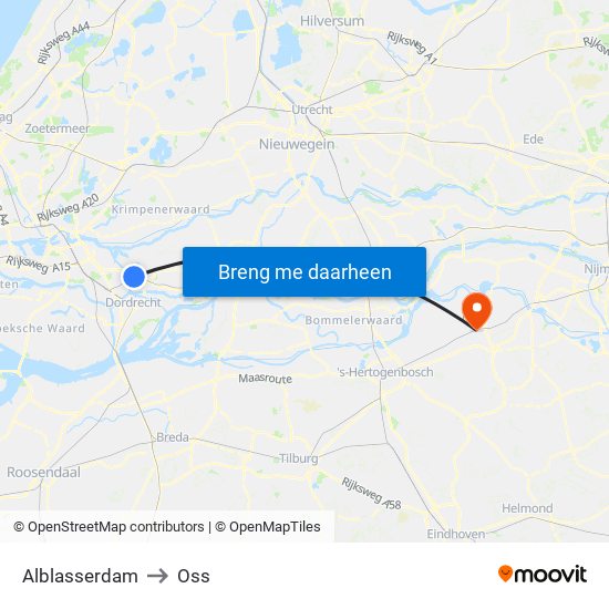 Alblasserdam to Oss map