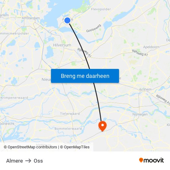 Almere to Oss map