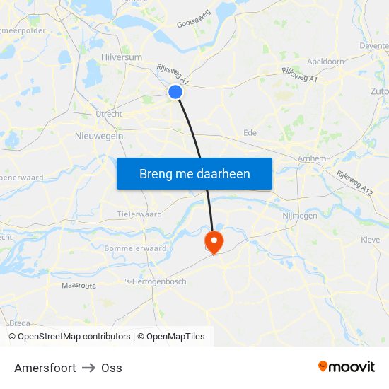 Amersfoort to Oss map