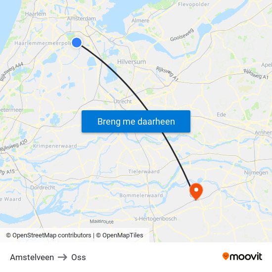 Amstelveen to Oss map