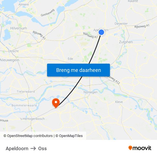 Apeldoorn to Oss map
