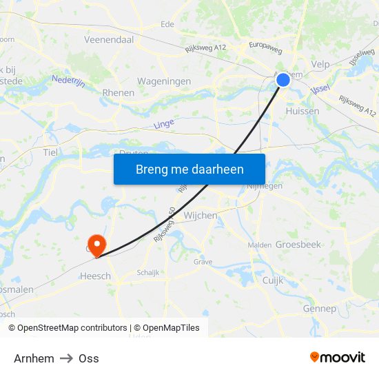 Arnhem to Oss map