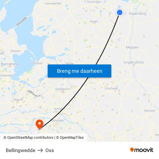 Bellingwedde to Oss map