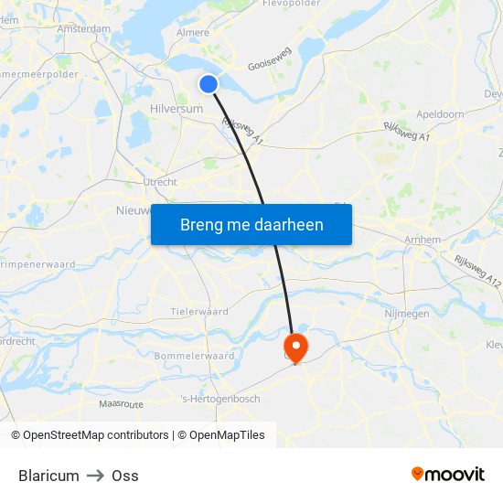 Blaricum to Oss map