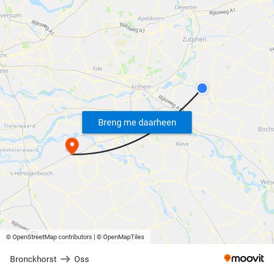 Bronckhorst to Oss map