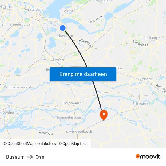 Bussum to Oss map