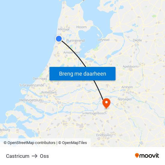 Castricum to Oss map