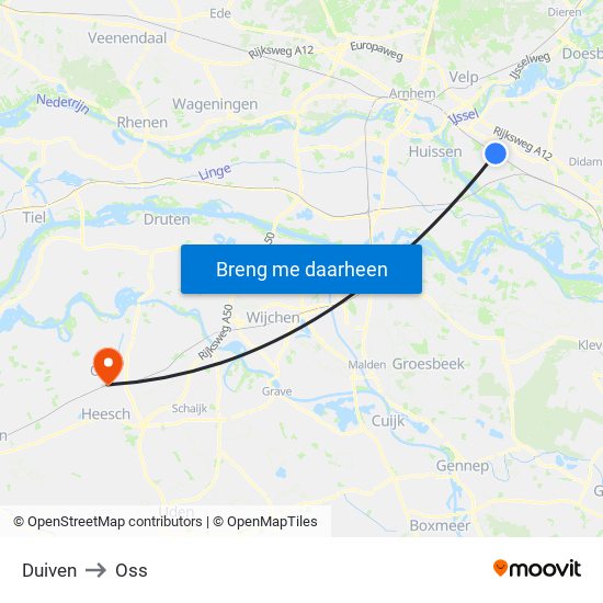Duiven to Oss map