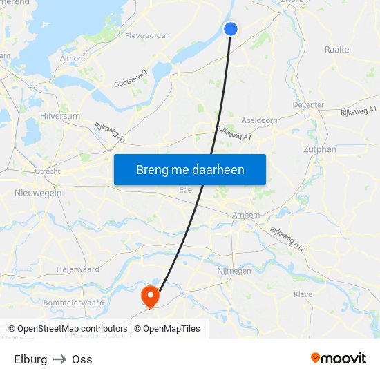 Elburg to Oss map