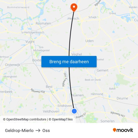 Geldrop-Mierlo to Oss map