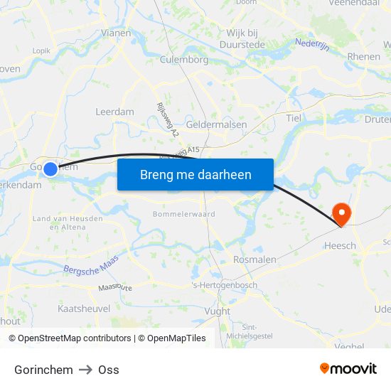 Gorinchem to Oss map