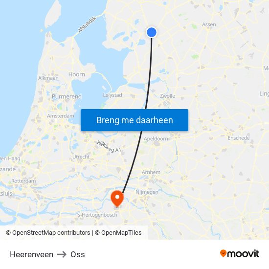 Heerenveen to Oss map