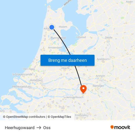 Heerhugowaard to Oss map