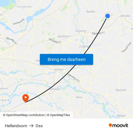 Hellendoorn to Oss map