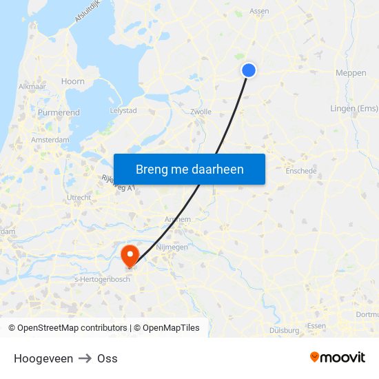 Hoogeveen to Oss map