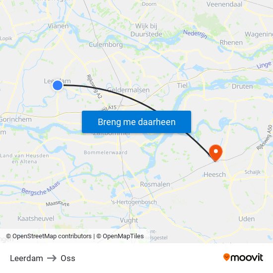 Leerdam to Oss map