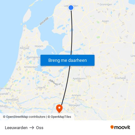 Leeuwarden to Oss map