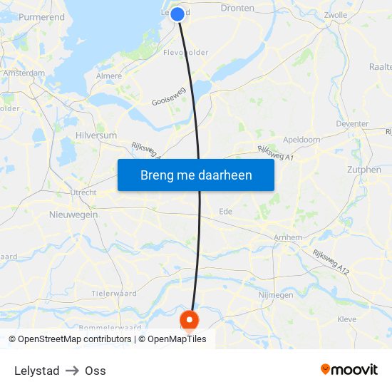 Lelystad to Oss map