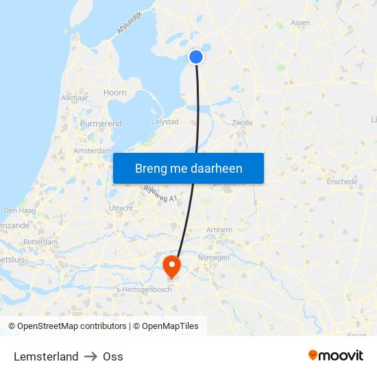 Lemsterland to Oss map