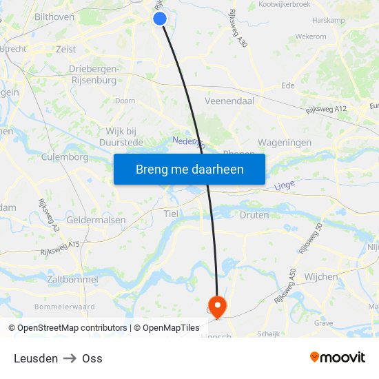 Leusden to Oss map