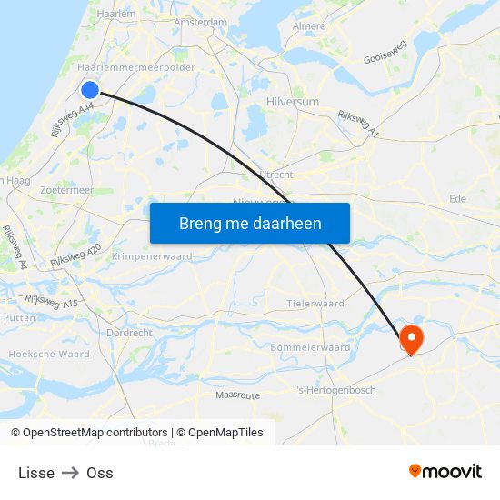 Lisse to Oss map