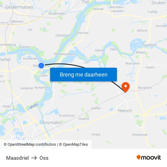 Maasdriel to Oss map