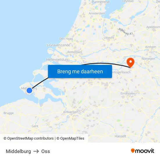 Middelburg to Oss map