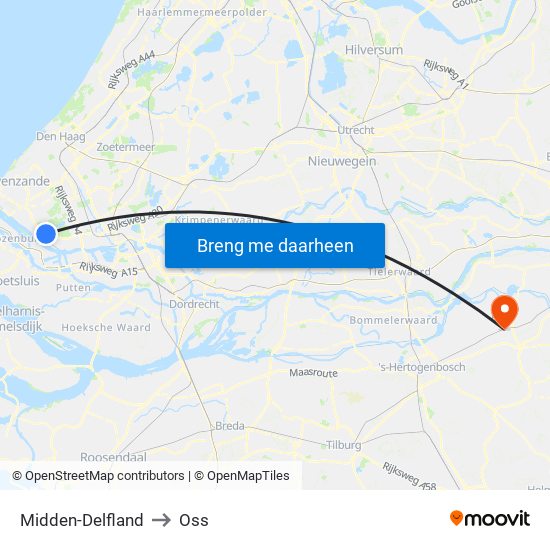 Midden-Delfland to Oss map