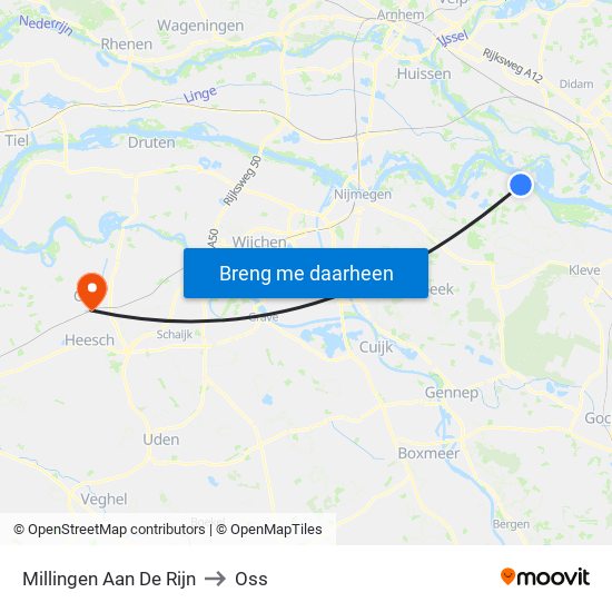 Millingen Aan De Rijn to Oss map