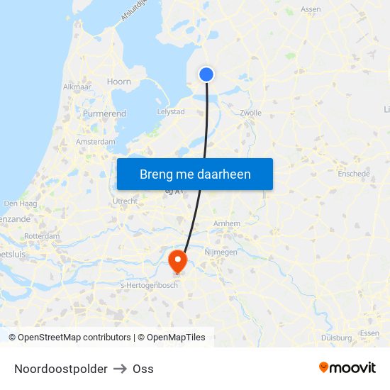 Noordoostpolder to Oss map