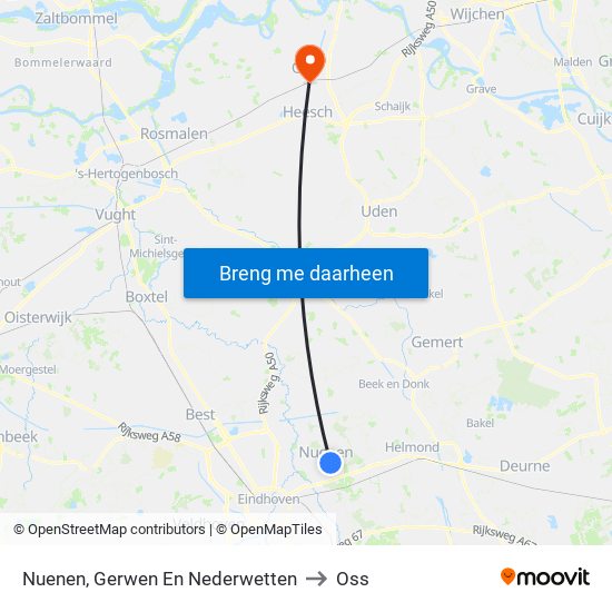 Nuenen, Gerwen En Nederwetten to Oss map