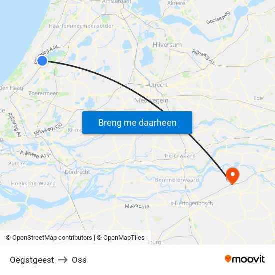 Oegstgeest to Oss map