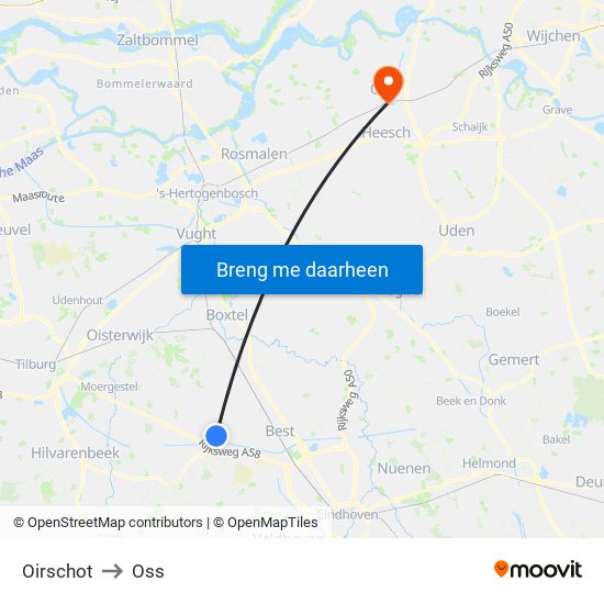 Oirschot to Oss map