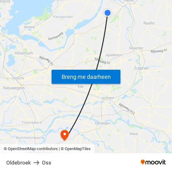 Oldebroek to Oss map