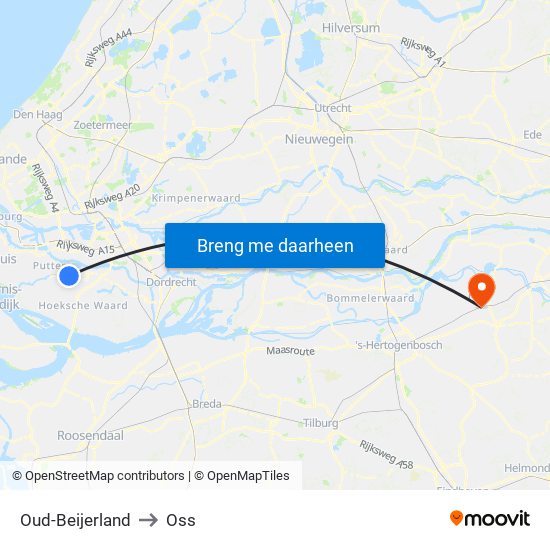 Oud-Beijerland to Oss map