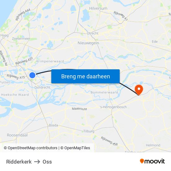 Ridderkerk to Oss map