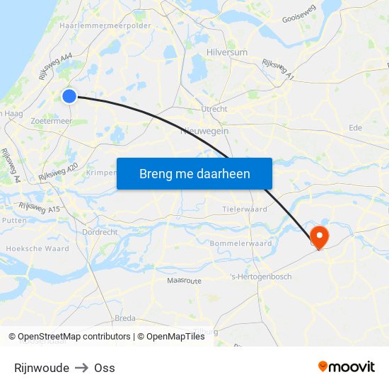 Rijnwoude to Oss map