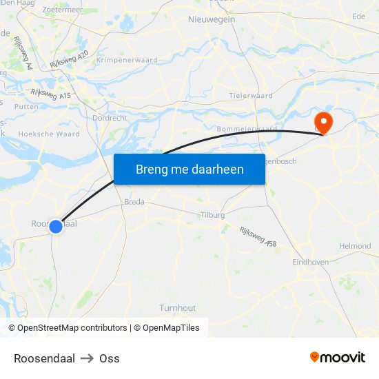 Roosendaal to Oss map