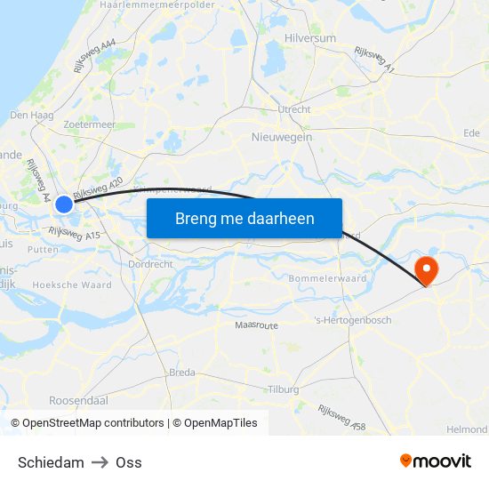 Schiedam to Oss map