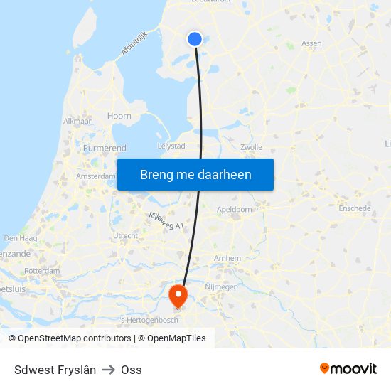 Sdwest Fryslân to Oss map