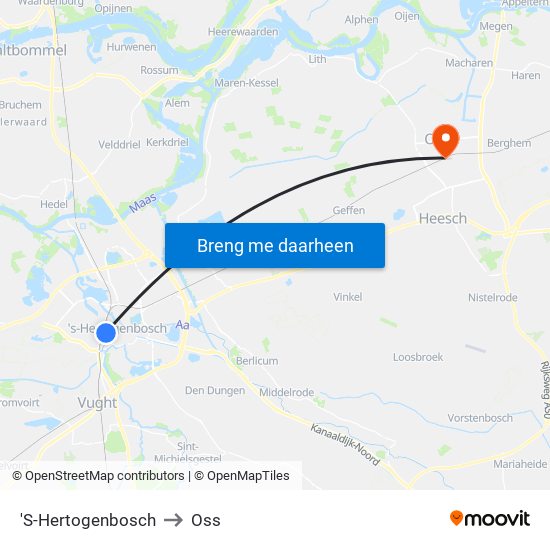 'S-Hertogenbosch to Oss map