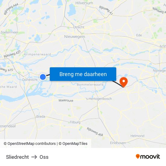 Sliedrecht to Oss map