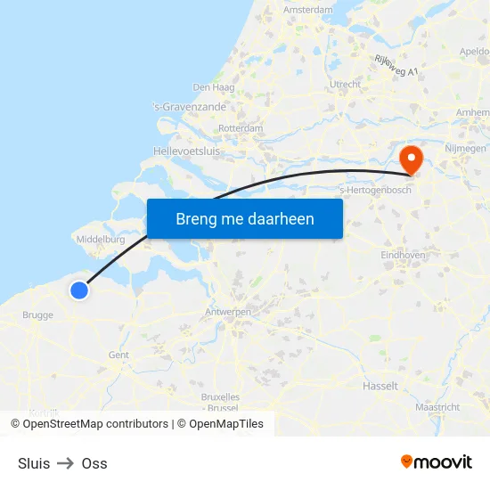 Sluis to Oss map