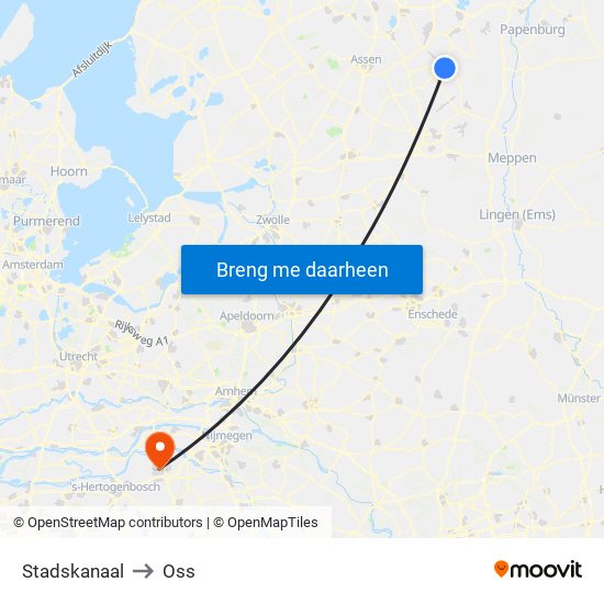 Stadskanaal to Oss map