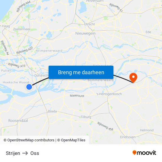 Strijen to Oss map