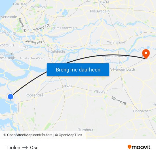 Tholen to Oss map