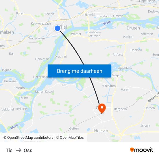 Tiel to Oss map