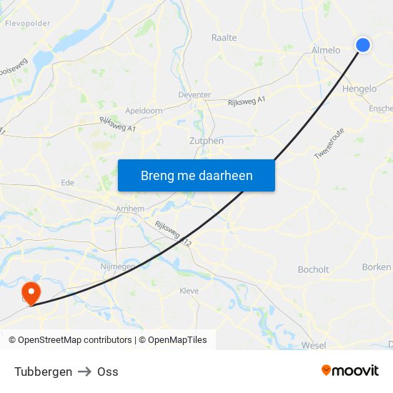 Tubbergen to Oss map